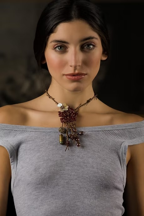 COLLAR NACAR FLOR MARINA Y CUERO - Imagen 2