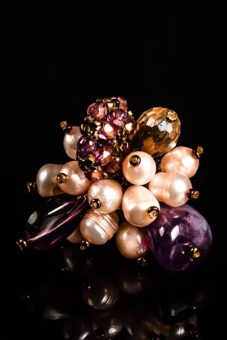 ANILLO PERLAS ROSAS Y PIEDRAS